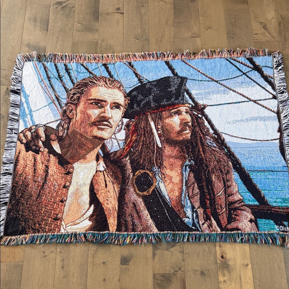 Vintage Pirates of the Caribbean Tapestry Blanket Movie Promo Disney